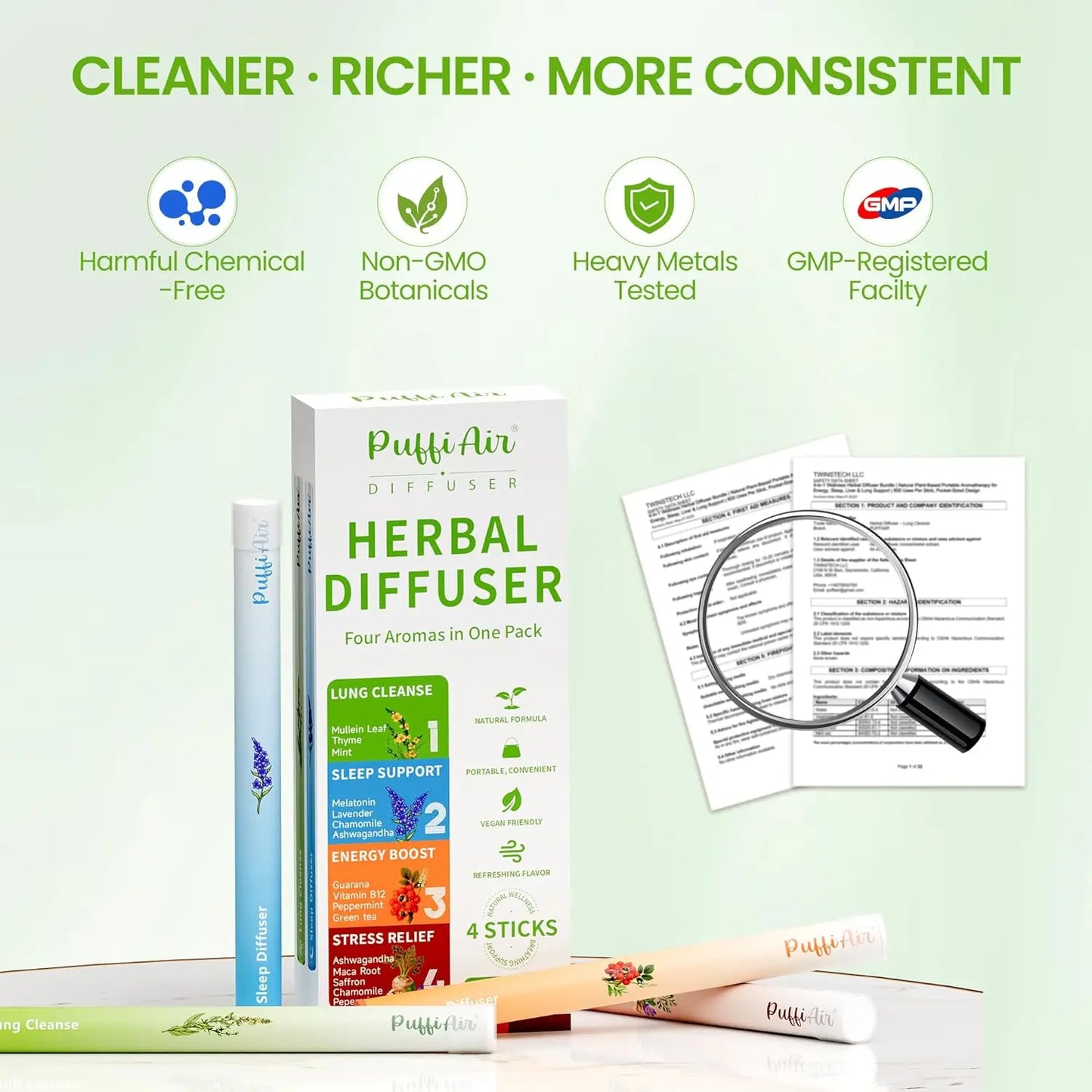 4-Pack Herbal Aromatherapy Diffuser Pens, 600 Uses Each, Cool Mint & Herbal Scents