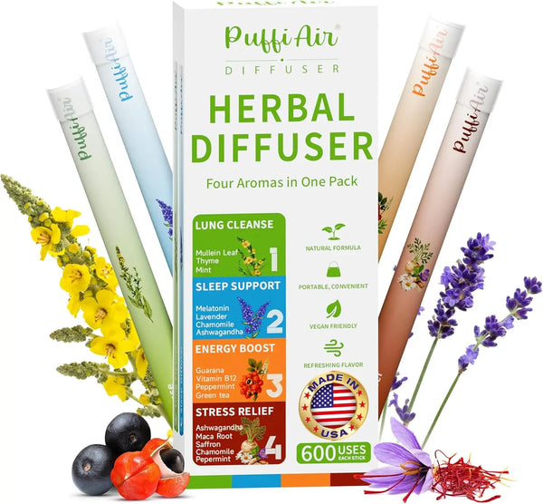 4-Pack Herbal Aromatherapy Diffuser Pens, 600 Uses Each, Cool Mint & Herbal Scents